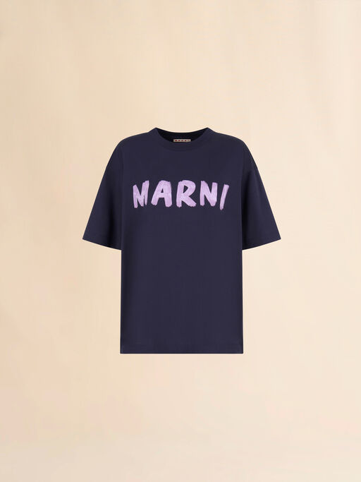 Deep blue organic cotton T-shirt with logo - T-shirts