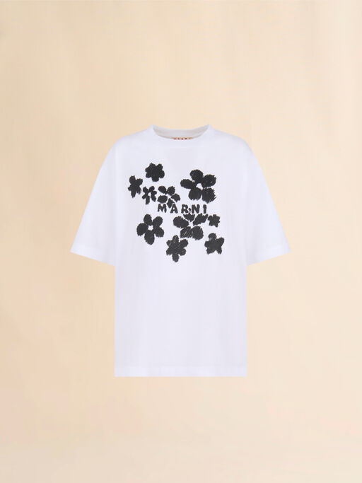 White cotton T-shirt with Daisy Garden print - T-shirts