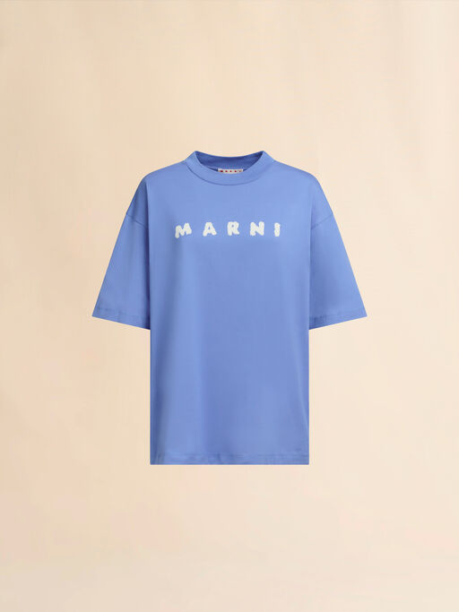Light blue jersey cotton T-shirt with Marni Scribbled logo - T-shirts
