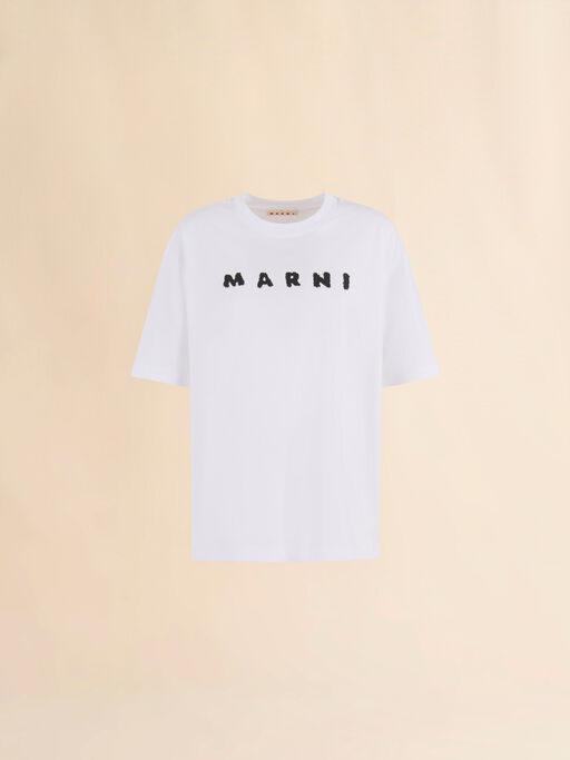 White jersey cotton T-shirt with Marni Scribbled logo - T-shirts