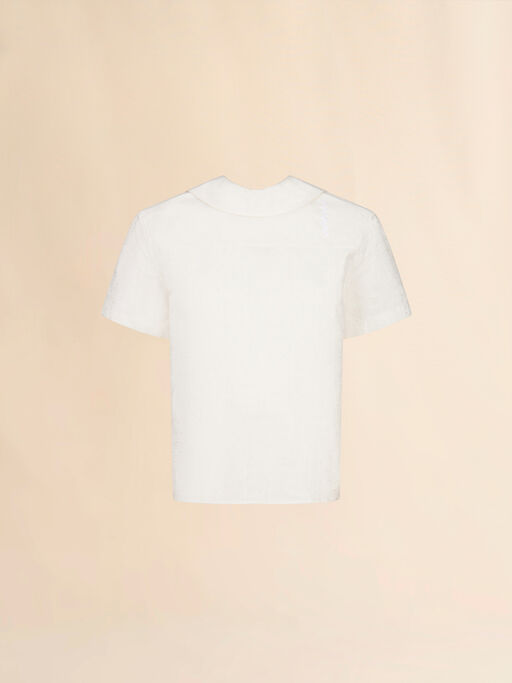 White cotton-viscose back-to-front shirt top with dotty check - Shirts